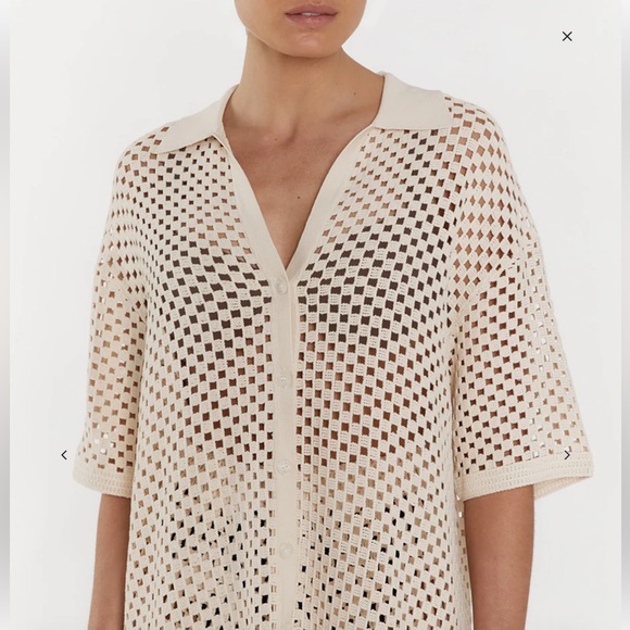 DISSH Sonny Natural Crochet Top Cream Polo Button Up Top Oversized Size M - Picture 3 of 8